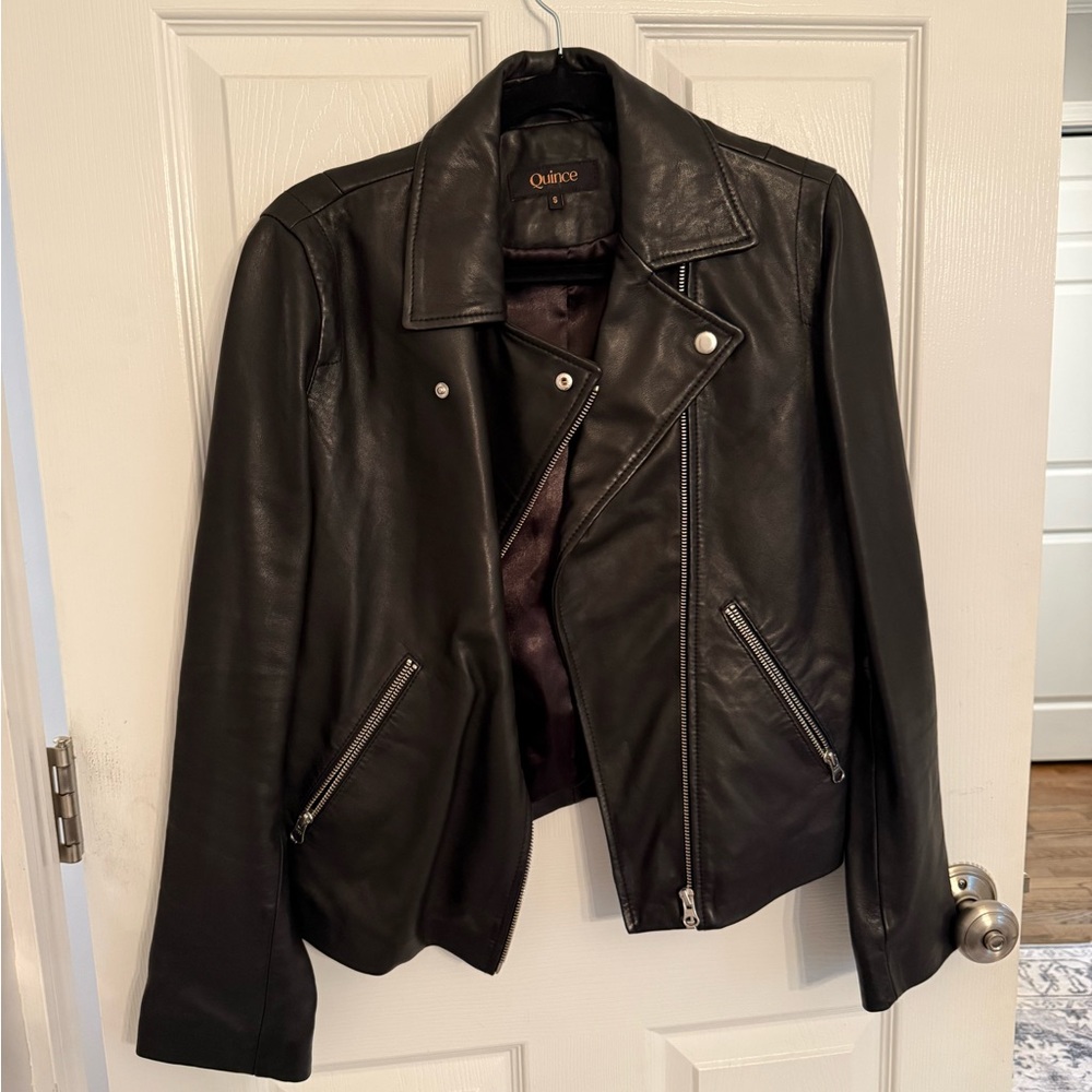 Quince Classic Black Leather Jacket